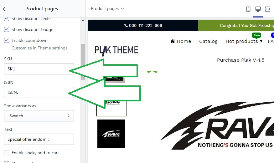 How to edit/remove SKU and ISBN from Shopify product page?   