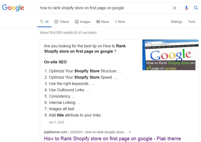 rank shopify store on first page of google