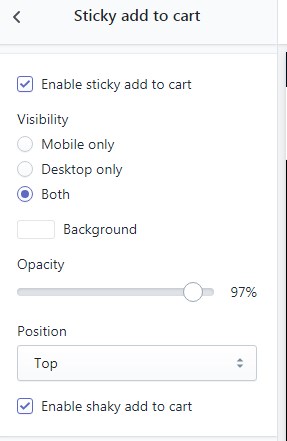 sticky add to cart settings